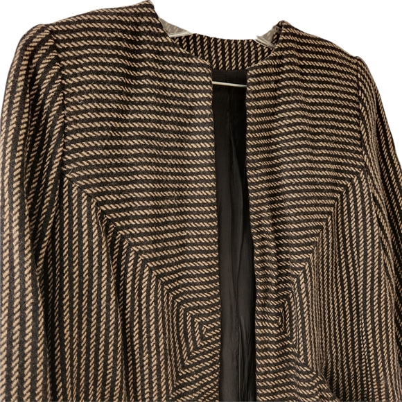 Tan / Black Open Front Wool Blazer - Picture 4 of 7